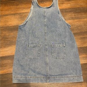 Denim Pinafore Jumper Dress with Front Pockets - Blue